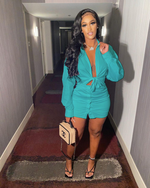Sexy Solid Color Long Sleeves Shirt With Mini Button Skirt Two Pieces Sets  A5219