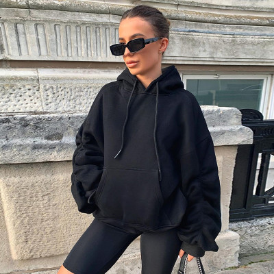 Long sleeve pleated hooded drawstring pocket loose sweatshirt jacket HT8596W0J