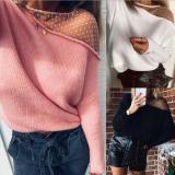 Sexy Solid Color Mesh Stitching Long Sleeves Loose Sweater ZC3851