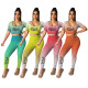 Gradient color pit strip embroidery slim fit leisure sports two-piece suit BN7152