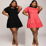 Fat woman plus size stitching fashion casual simple dress SQ947