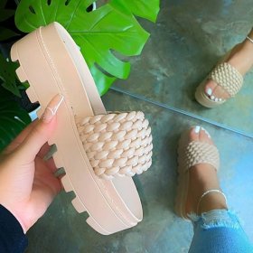Large size Womens thick-soled sandals and slippers beach shoes woven non-slip thickening HWJ363