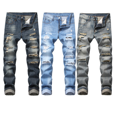 Fashion Men Hole Long Pants Straight Jeans TX305