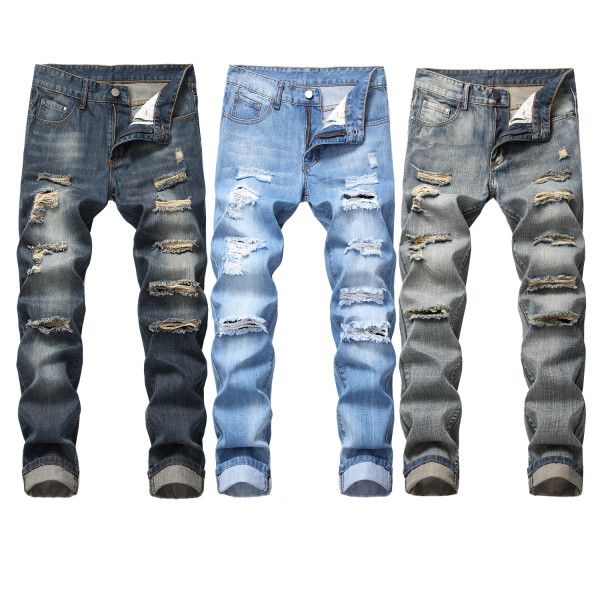 Fashion Men Hole Long Pants Straight Jeans TX305