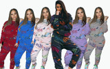 Autumn Pattern Printed Long Sleeves Hooded Sweater With Trousers Two Piece Sets FF1054