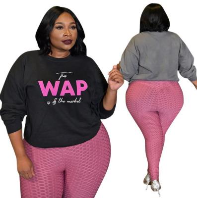 Casual Letter Printed Round Neck Long Sleeves Plus Size T-shirt OSS20952