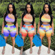 Womens fashion multicolor gradient printing sports two-piece suit SQ945