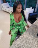 Sexy Printed V-Neck Long Sleeves Skinny Jumpsuit R6386
