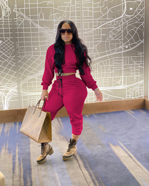 Casual Solid Color Long Sleeves Hooded Sweater With Drawstring Trousers Two Piece Sets KK8232