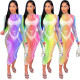 Tie-dye gradient sexy see-through dress MY9872