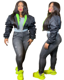 Casual Solid Color Long Puff Sleeves Warm Mini Jacket AMM8290
