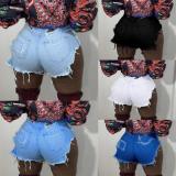 Frayed holes stretch jeans women shorts CJ943