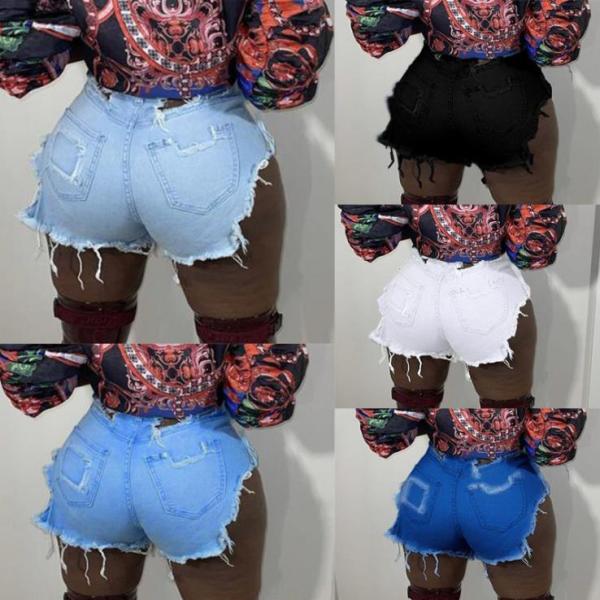 Frayed holes stretch jeans women shorts CJ943