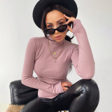 Casual Solid Color Knitting High Collar Long Sleeves Top 20500S