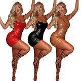Sexy Leather Suspender Backless Mini Skinny Dress JLX2005