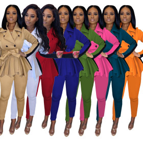 Autumn Solid Color Long Sleeves Jacket With Trousers Two Piece Sets SFY192