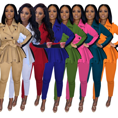 Autumn Solid Color Long Sleeves Jacket With Trousers Two Piece Sets SFY192