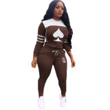 Fashion Pattern Printed Long Sleeves Hooded Sweater With Drawstring Trousers Two Piece Sets LY5870