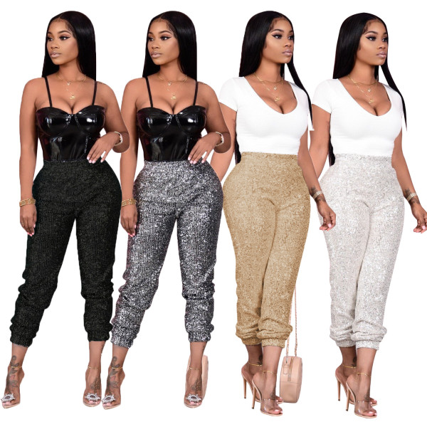Fashion Sequins High Waist Straight Pants CM800