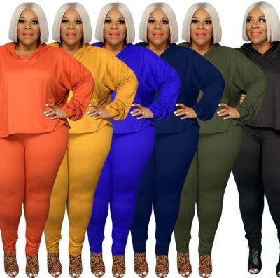 Pure color stretch sweater fashion casual two-piece suit plus size Womens suit OSS21021