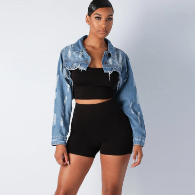 Super short sexy personality washed denim jacket Womens jacket OSS19445
