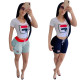 Casual Printed Round Neck Short Sleeves T-Shirt With Drawstring Shorts Two Pieces Sets  W8197