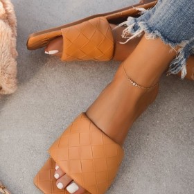 Womens shoes summer casual square toe solid color one-line low-heel set foot sandals and slippers fe