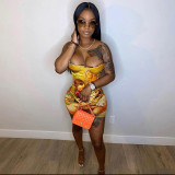 Sexy Printed Off Shoulder Irregular Vest With Mini Skirt Two Pieces Sets  K20S10506