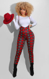 Fashion Round Neck Long Sleeves Top With Printed Trousers Skinny Two Piece Sets FX236