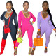 Fashion Contrast Stitching V-Neck Long Sleeves Yoga Jumpsuit  LD9089