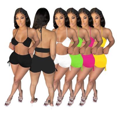 Pure color halter sexy shorts suit nightclub two-piece suit DD8094