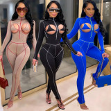 Sexy Hollow Out High Collar Long Sleeves Skinny Jumpsuit S933