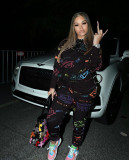 Autumn Pattern Printed Long Sleeves Hooded Sweater With Trousers Two Piece Sets FF1054