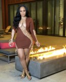 Sexy Hollow Out Lace-Up Long Sleeves Mini Bodycon Dress R6405