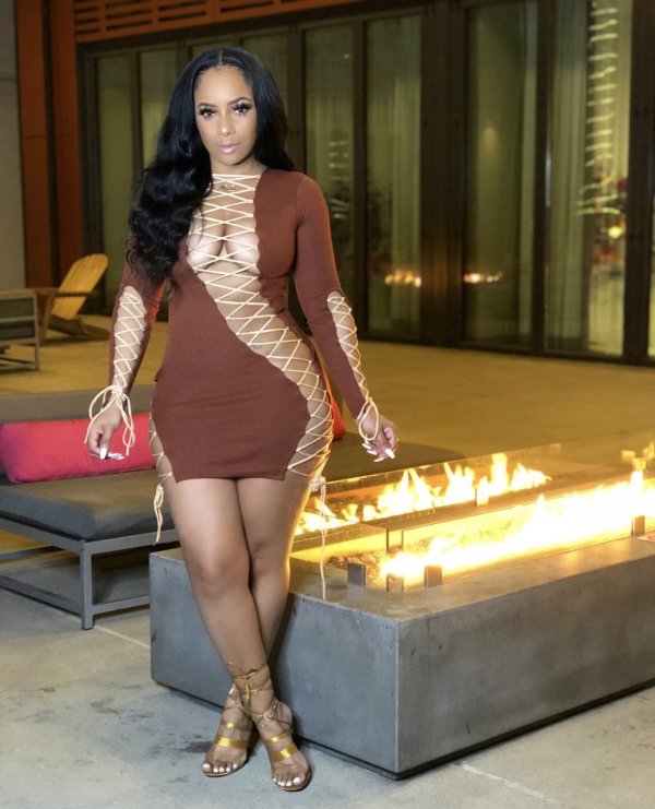 Sexy Hollow Out Lace-Up Long Sleeves Mini Bodycon Dress R6405