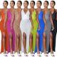 Fashionable V-neck halter lace-up see-through knitted beach suspender dress ZSC087