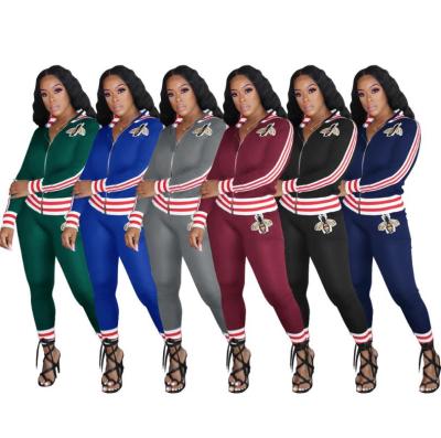 Casual Printed Zipper Long Sleeves Jacket With Trousers Two Pieces Sets FM88