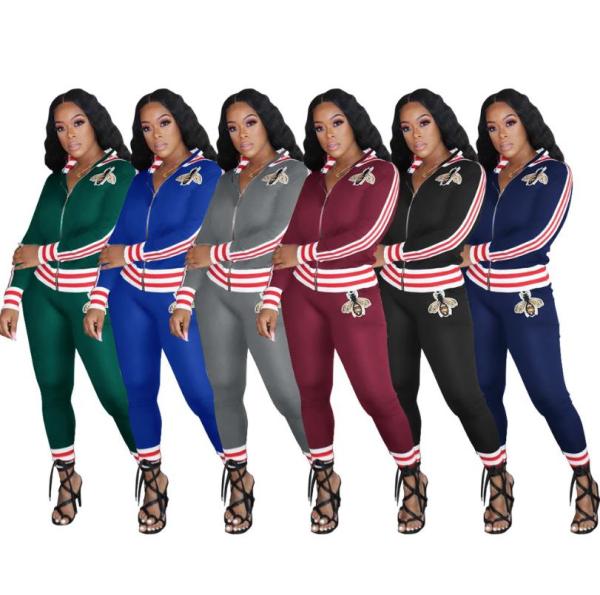 Casual Printed Zipper Long Sleeves Jacket With Trousers Two Pieces Sets FM88