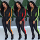 Casual Contrast Stitching Zipper V-Neck Long Sleeves Bodycon Dress  YD8153