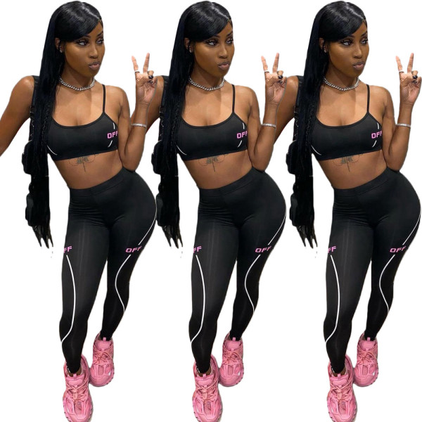 Slim-fit black English alphabet sexy sling tight-fitting two-piece suit AFY715