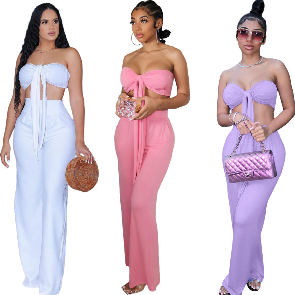 Womens Fashion Slim Fit Lace-up Wrapped Casual Two-Piece Set BLX8201