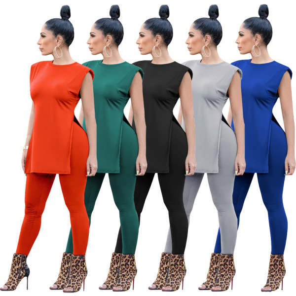 Solid color shoulder pads loose split two-piece set L6288