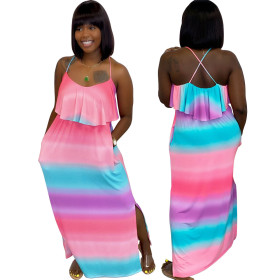Slit open back sling wide loose dress MH5016