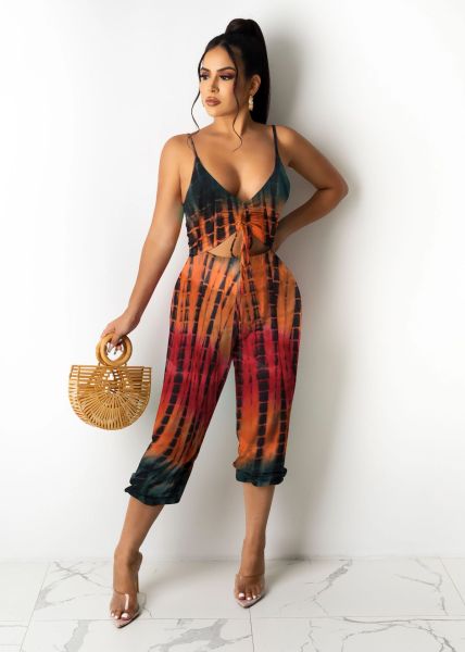Fashion casual pattern positioning printing bandage wrapped chest piece trousers L6280