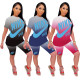 Casual sexy round neck gradient print three-color two-piece suit TH215
