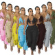 Pure color fashion sexy casual tassel sling halter two-piece suit M9065