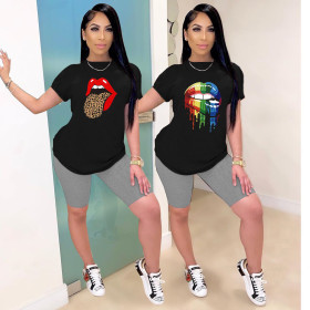 Summer new casual fashion lip print T-shirt M9056