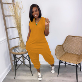 Pure color fashion casual street wear plus size womens jumpsuit TY2050