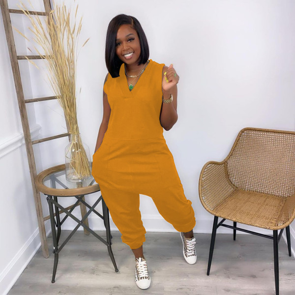 Pure color fashion casual street wear plus size womens jumpsuit TY2050