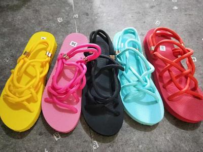 Round-toe thick-soled beach sandals, plus size twine sandals 640771734016